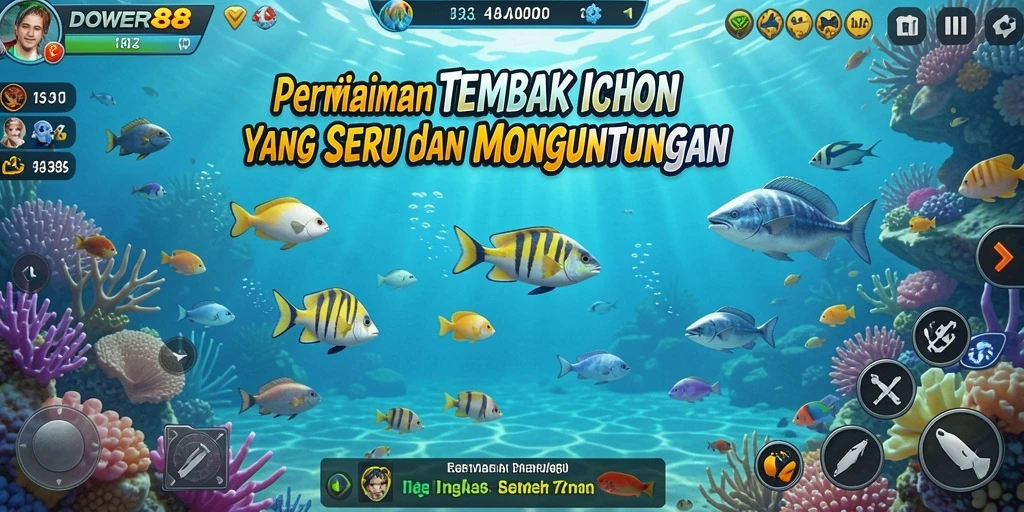 Tampilan gameplay DOWER88 saat pemain menembak ikan di lautan.