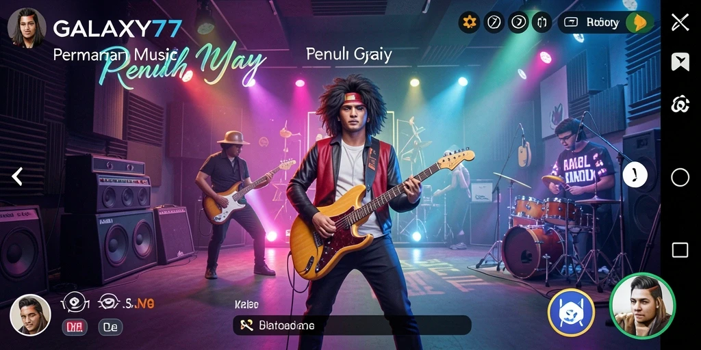 Tampilan gameplay GALAXY77 dengan berbagai lagu dan tantangan seru.
