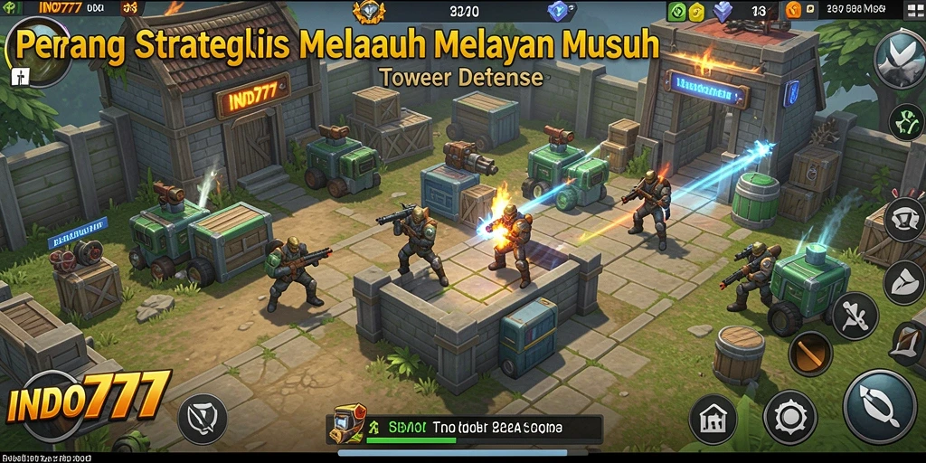 Screenshot gameplay INDO777 menampilkan aksi pertahanan menawan di Tower Defense.
