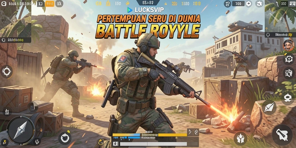 Screenshot gameplay LUCKSVIP menampilkan aksi seru dalam pertempuran Battle Royale.