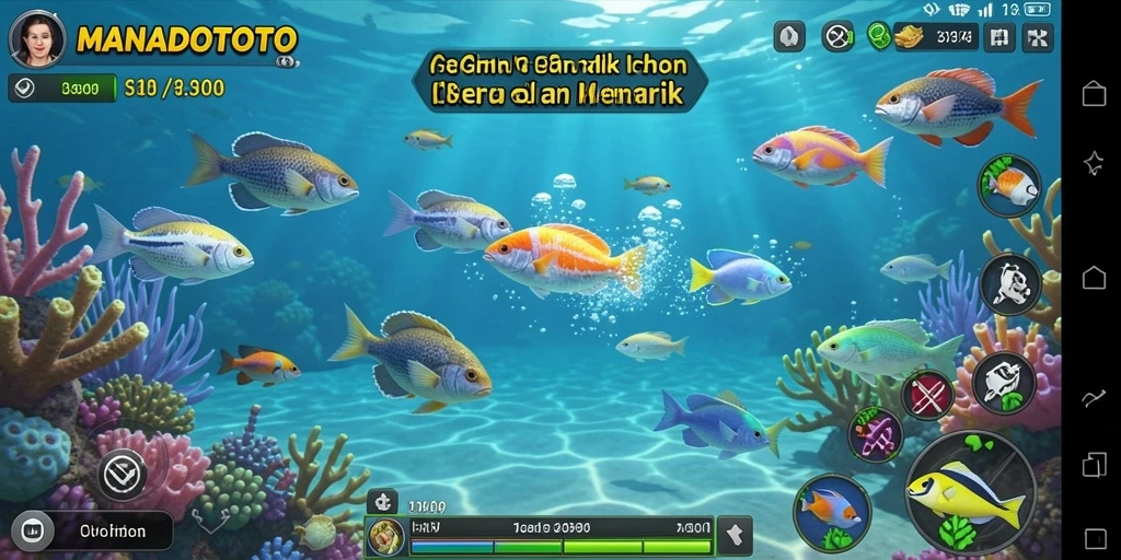 Tampilan gameplay Tembak Ikan yang seru dan penuh warna di MANADOTOTO.