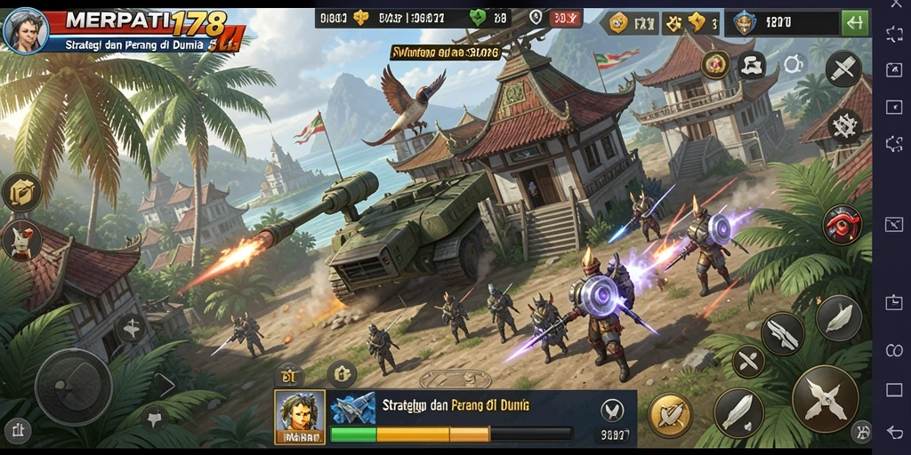 Tangkapan layar gameplay <strong>MERPATI178</strong> menampilkan strategi perang yang mendebarkan.